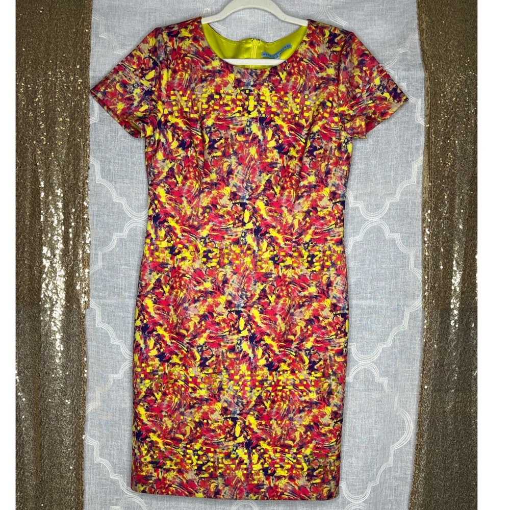 Antonio Melani MultiColor Neon Dress Size 8 Short Sleeve Cut Out Squares